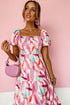 Brush Stroke Printed Smocked Ruffle Tiered Dress